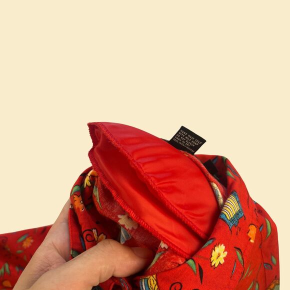 1980s red floral blouse by SK Wear, size S vintage 80s patterned blouse - Picture 8 of 9